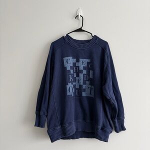 Aerie navy check down-to-earth crew sweatshirt